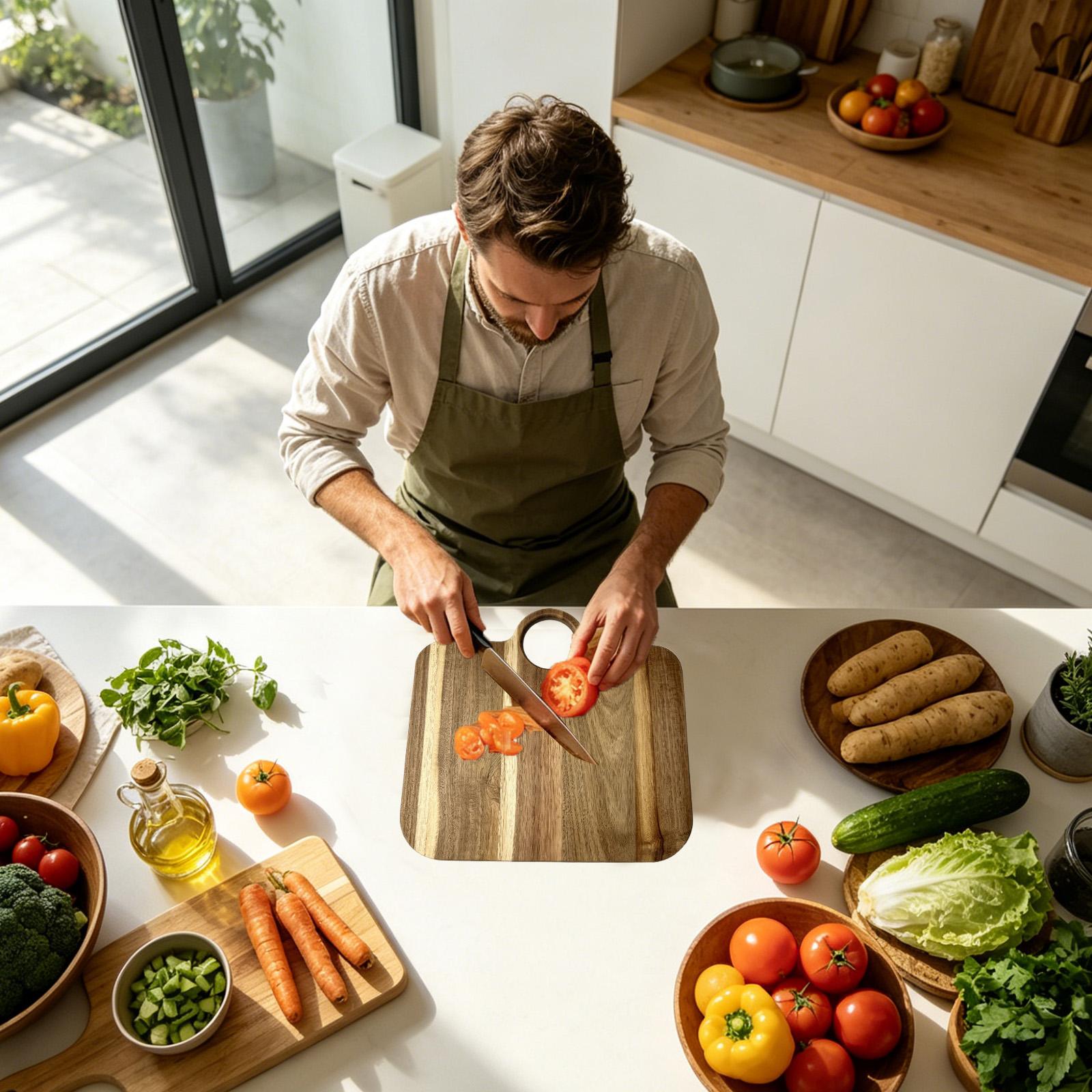 Meal Prep Cutting - Tábua de corte de madeira antiderrapante